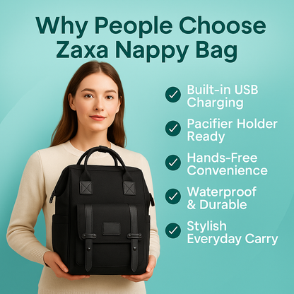 ZAXA Nappy Bag – Waterproof Backpack with USB